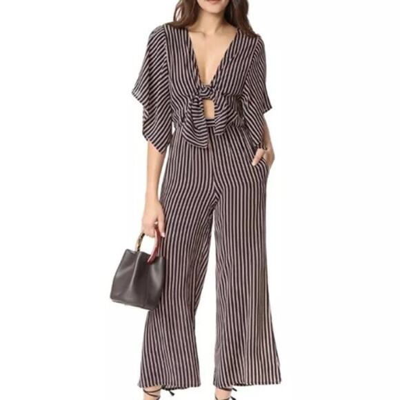 Faithfull the Brand Pants - Faithfull The Brand 6 Women Tilos Jumpsuit San Marino Stripe Cut Out Wide Leg